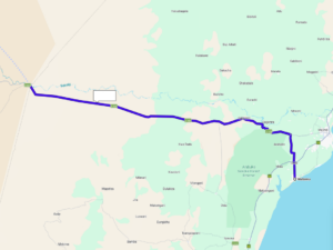 Google Maps route to Tsavo East from Watamu.